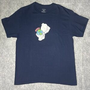 Baker Skateboards Mens Large Navy Blue Toilet Flush Earth T Shirt